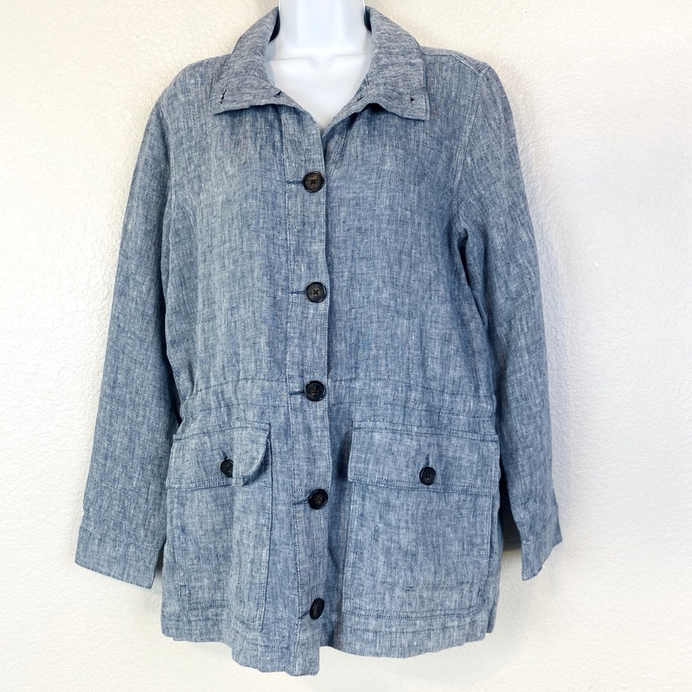 Lands’ End Linen Denim Blue Utility Jacket Size S 6-8